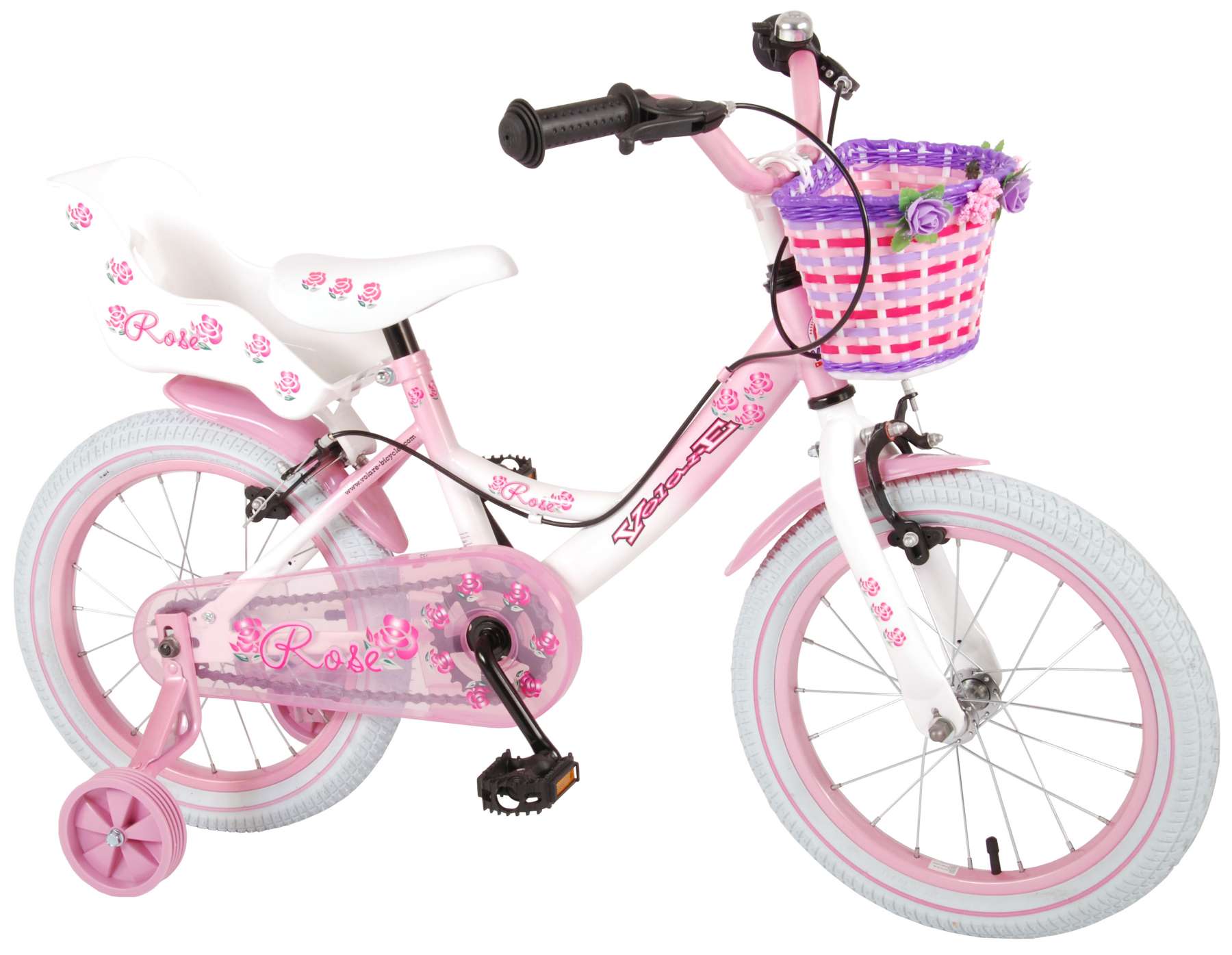 pink girls bike with basket