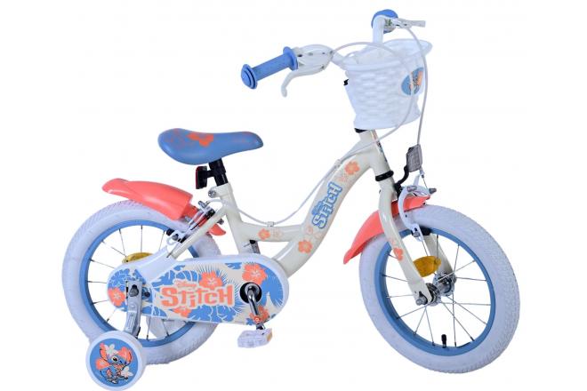 Disney Stitch Kids bike - Girls - 14 inch - Cream Coral Blue - Two hand brakes