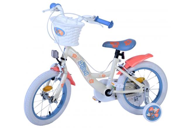 Disney Stitch Kids bike - Girls - 14 inch - Cream Coral Blue - Two hand brakes