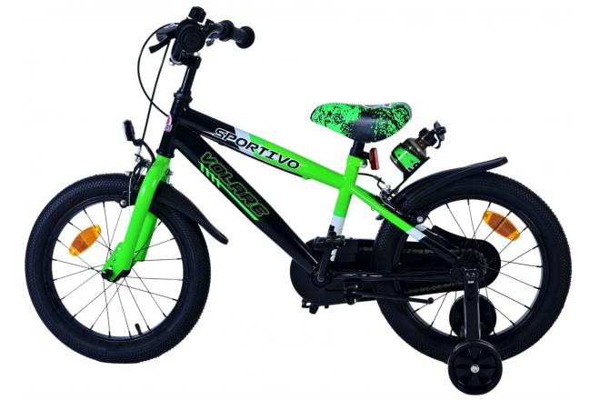 Volare Sportivo Kinderfiets - Boys - 16 inch - Green Black - Two Hand Brakes